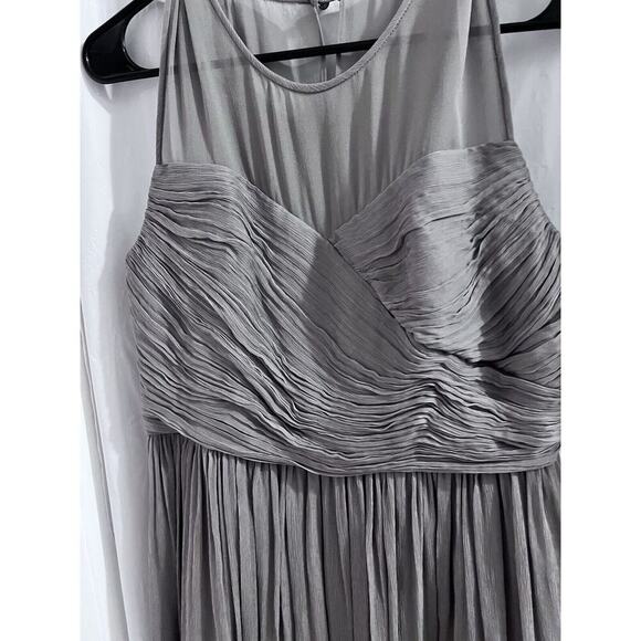 J Crew Gray Silk Chiffon Clara Dress Illusion Mesh Yoke Fitted Bodice 10 - Picture 2 of 7